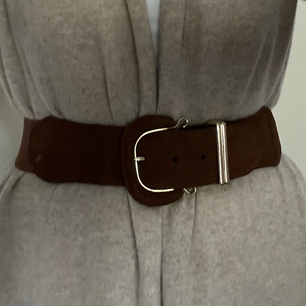 New J.McLaughlin Brown Suede Elastic Belt , sz S/M